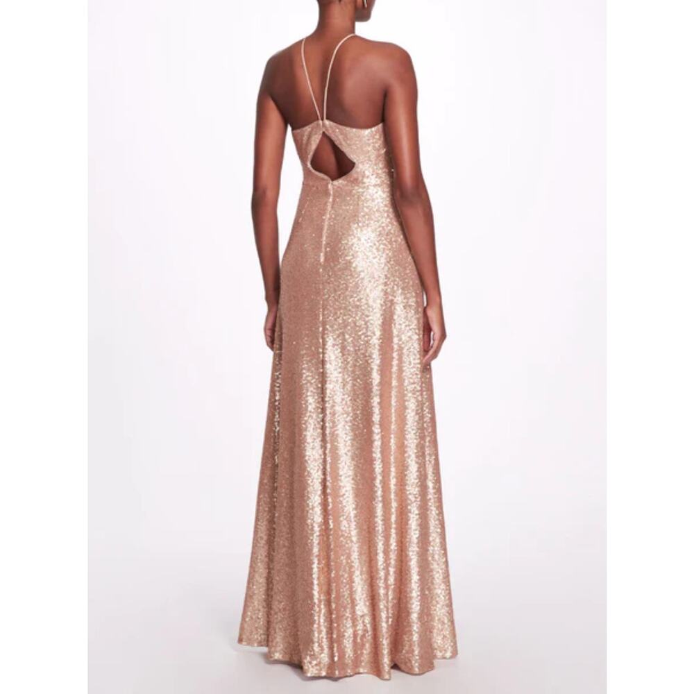 Marchesa Notte prom gold sequin-embellished floor-length gown size 0